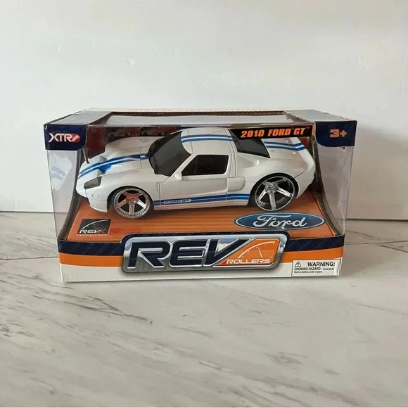 XTR 2010 Ford GT Rev Roller Friction Toy Vehicle Car White/Blue Stripes - Picture 1 of 10
